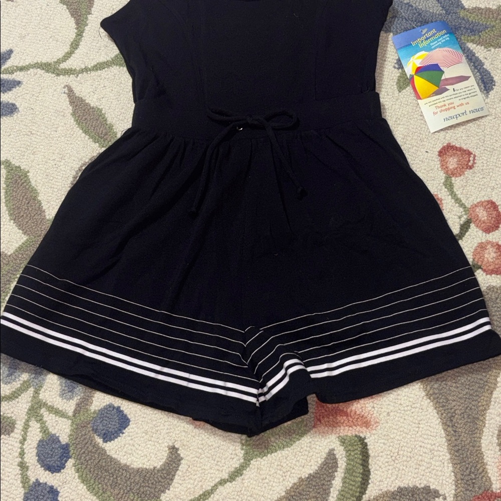 Newport News Vintage Sunstreak Black Romper Swimsuit, Swim shorts, 10 - Picture 3 of 11